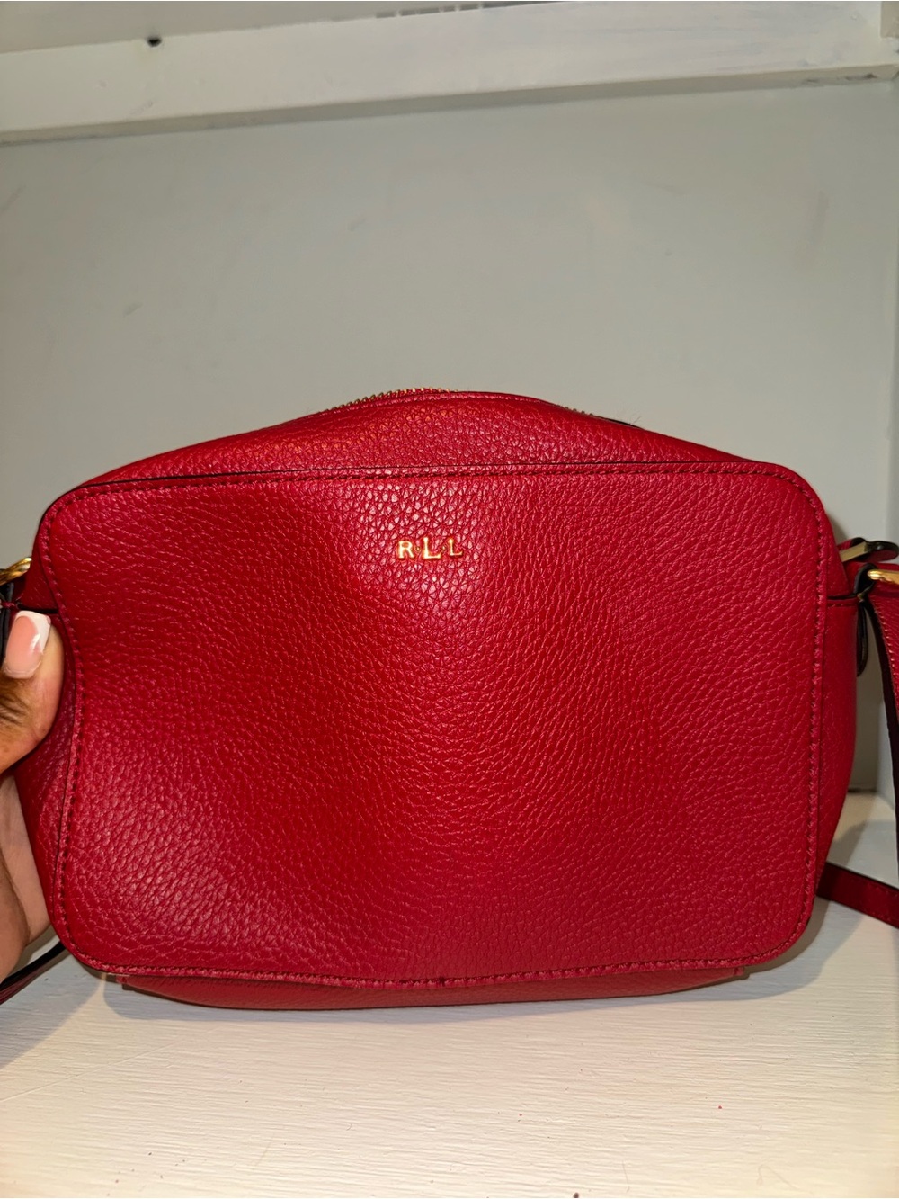 Ralph Lauren Red Pebbled Leather Crossbody